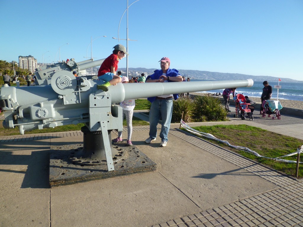 Asher climbing on the Canons at the beach