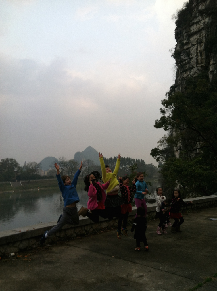 kids jumping in Guilin